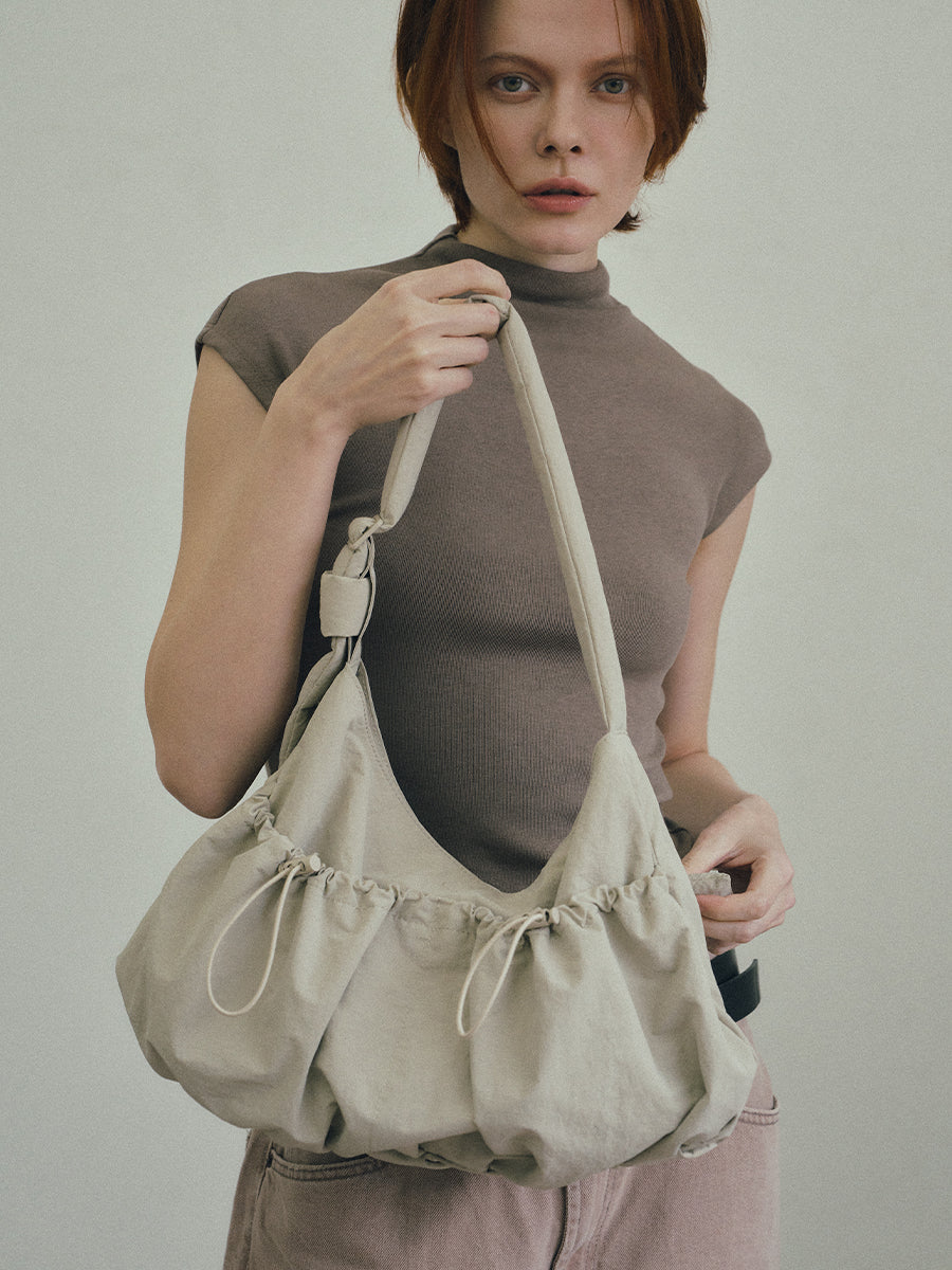 Ziva Drawstring Pocket Crossbody Bag - Sand White