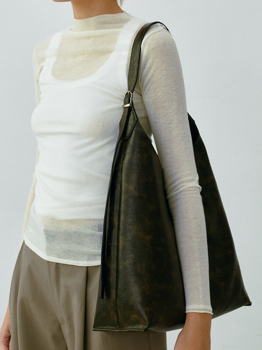 Gaby Ruched Leather Tote Bag