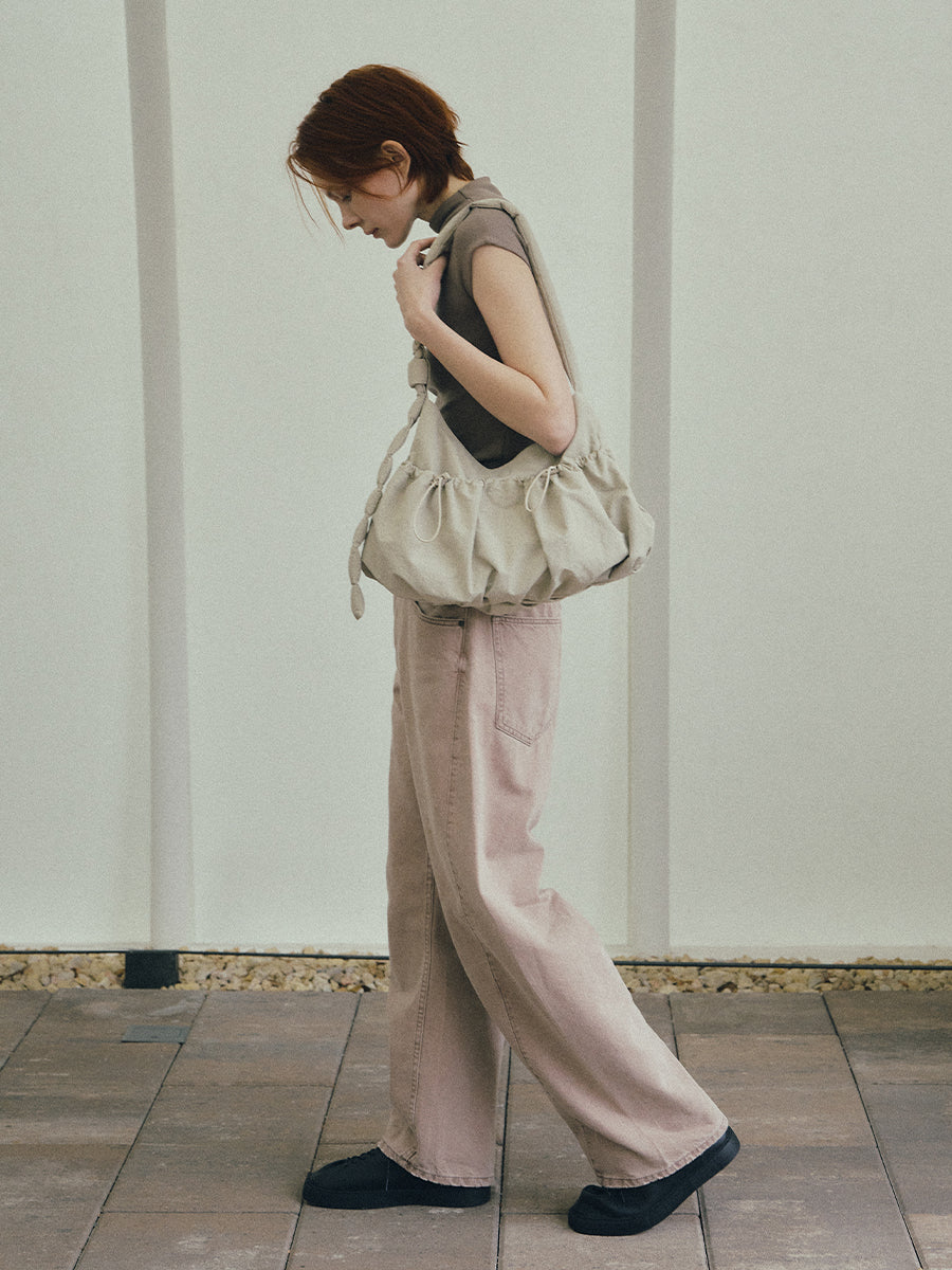 Ziva Drawstring Pocket Crossbody Bag - Sand White