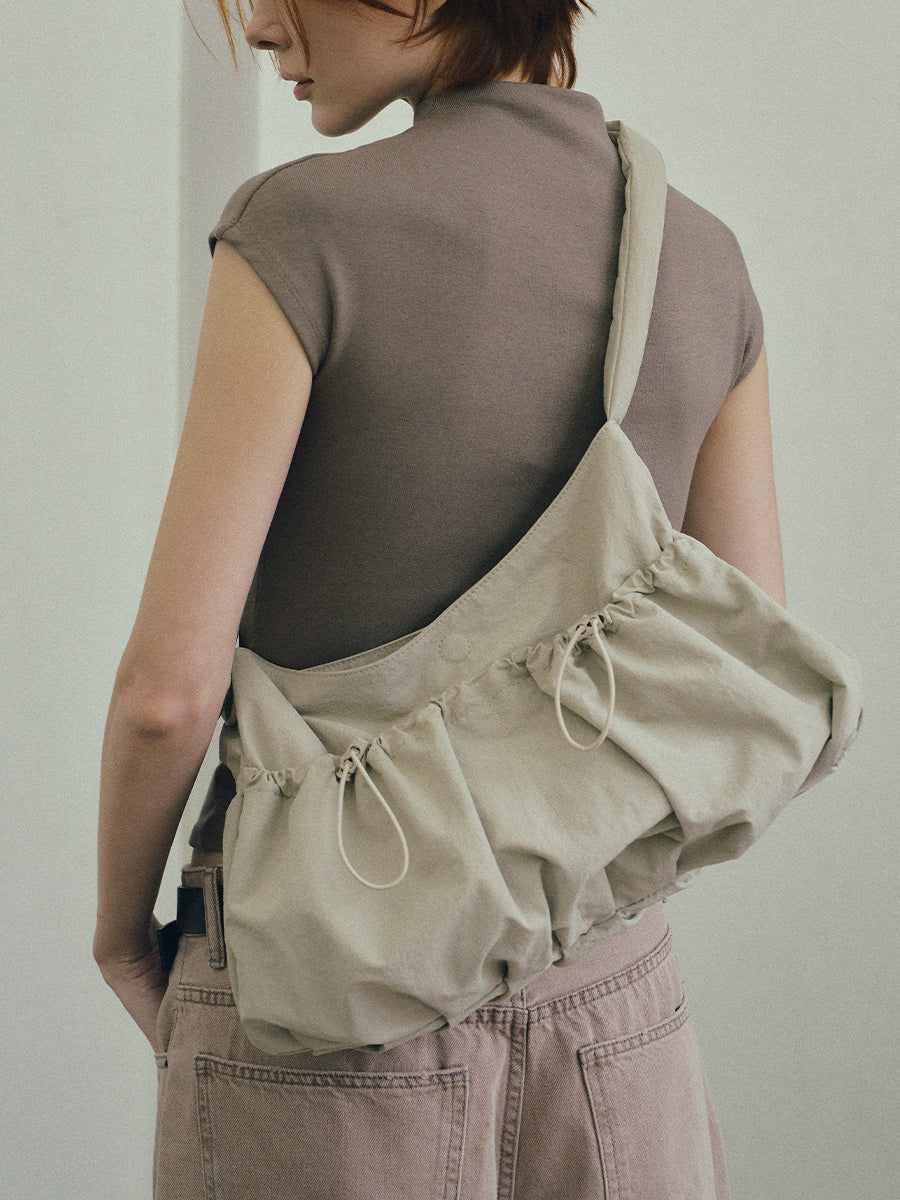 Ziva Drawstring Pocket Crossbody Bag - Sand White