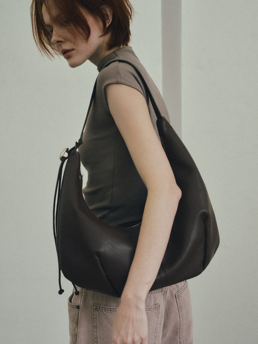 Note2 Pleated Hobo Bag - Dark Brown