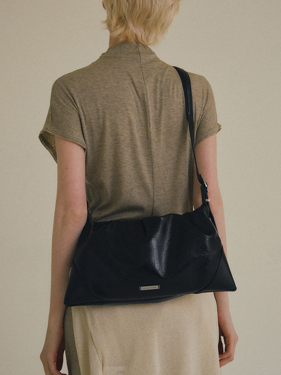 Duo Pin-Buckle Draped Crossbody Bag - Black