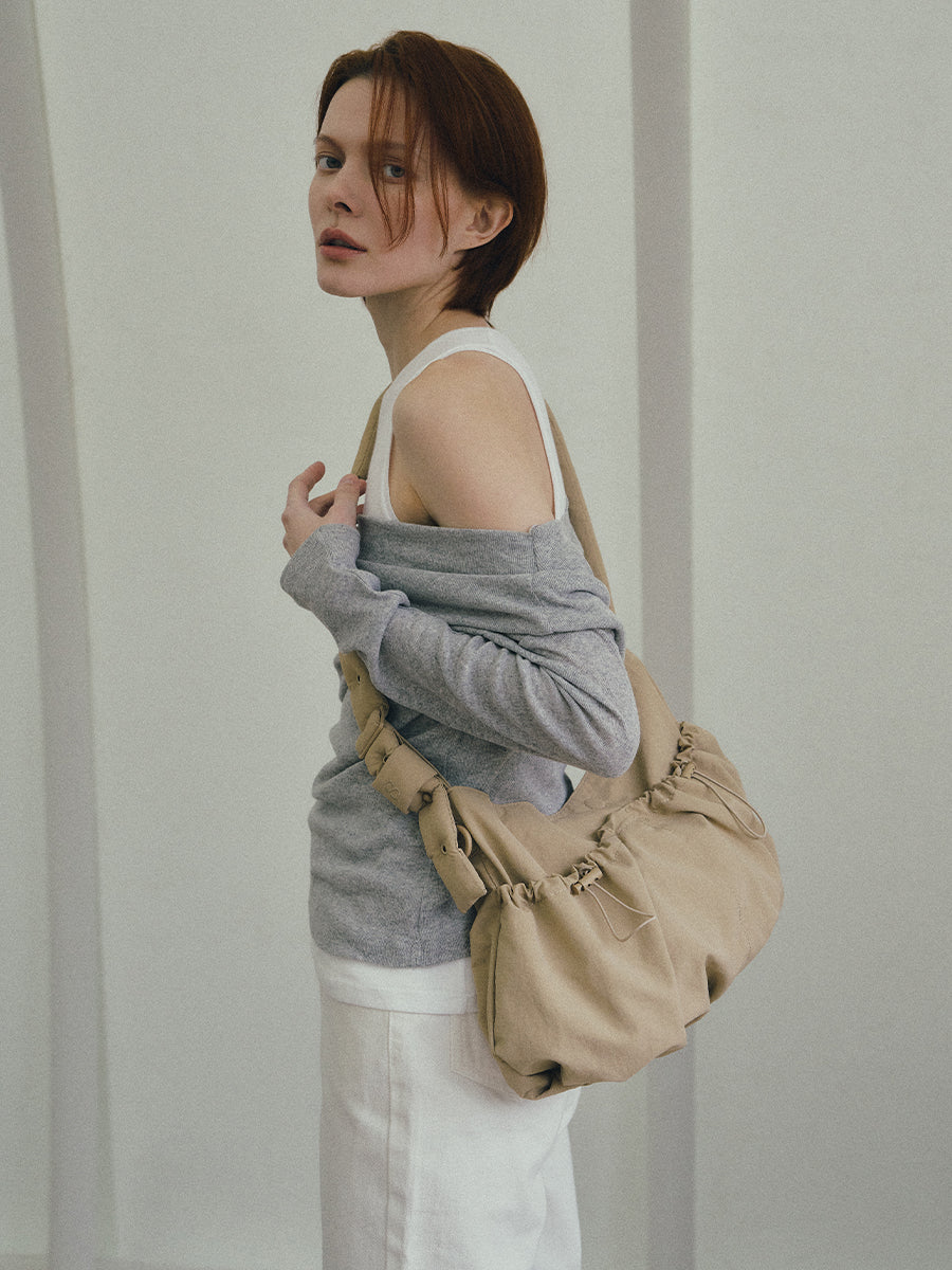 Ziva Drawstring Pocket Crossbody Bag - Sand Brown