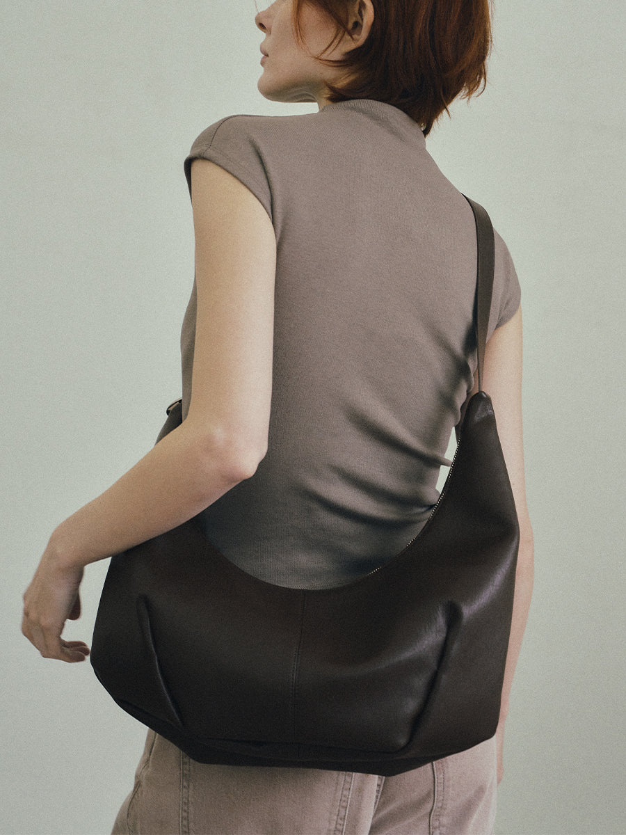 Note2 Pleated Hobo Bag - Dark Brown