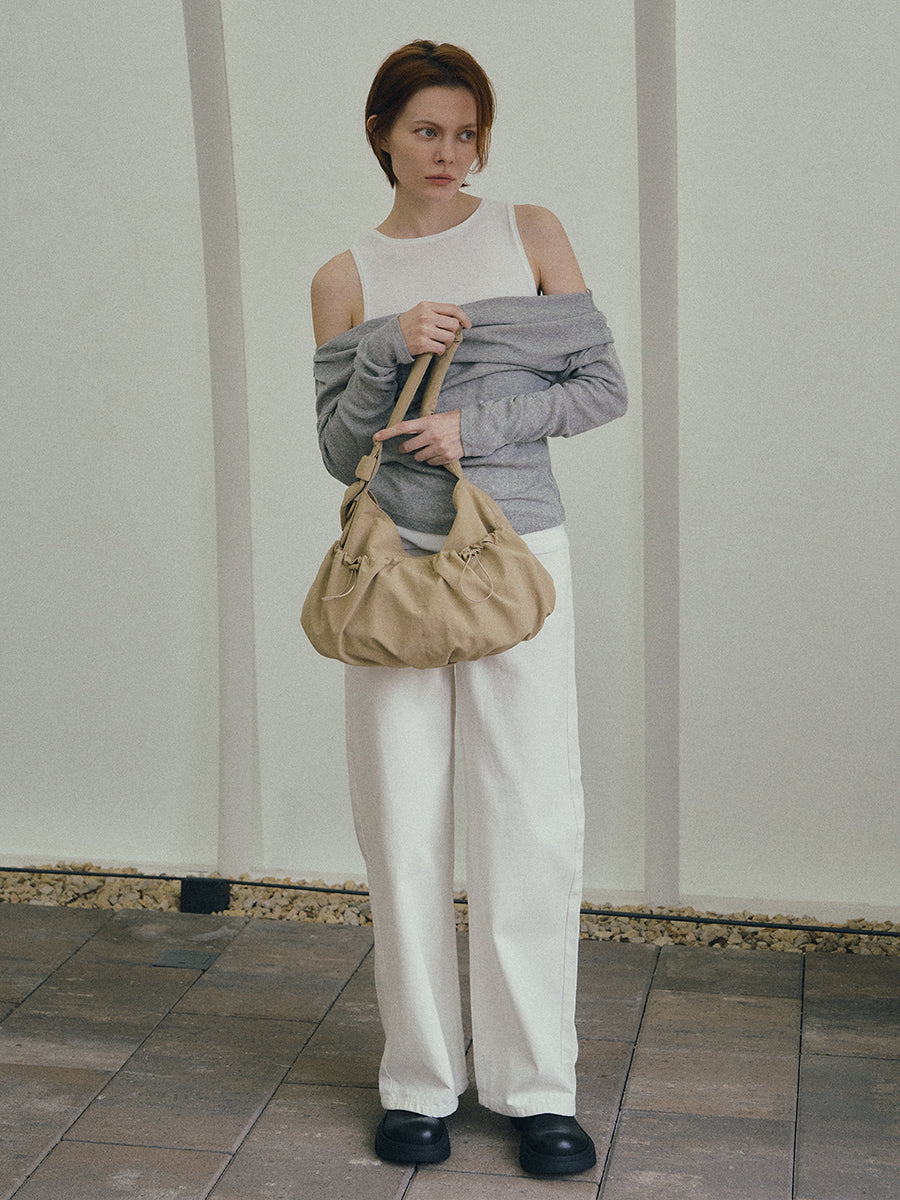 Ziva Drawstring Pocket Crossbody Bag - Sand Brown