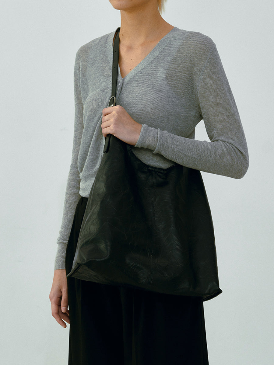 Gaby Ruched Leather Tote Bag