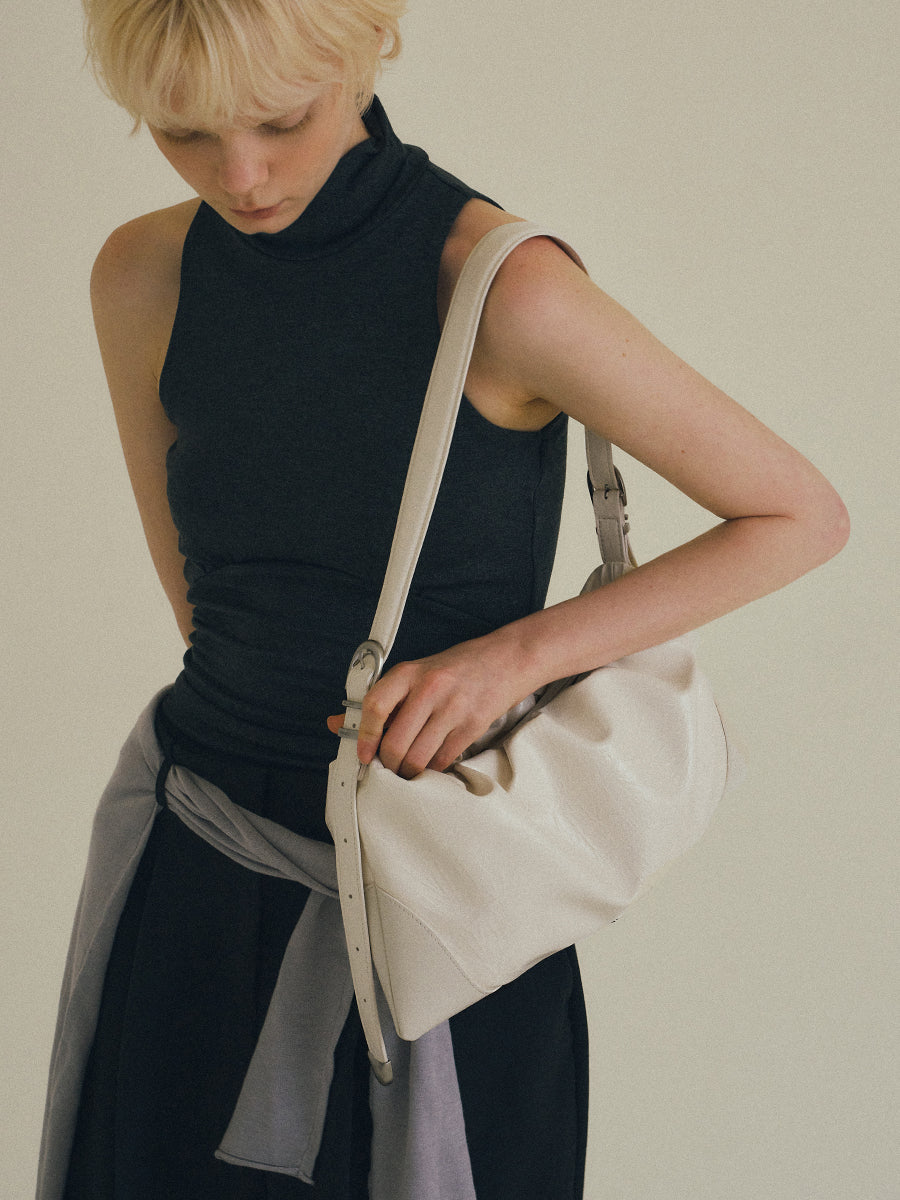 Duo Pin-Buckle Draped Crossbody Bag - White