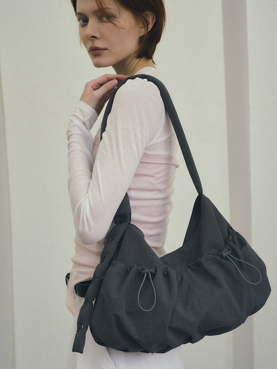 Ziva Drawstring Pocket Crossbody Bag - Dark Gray