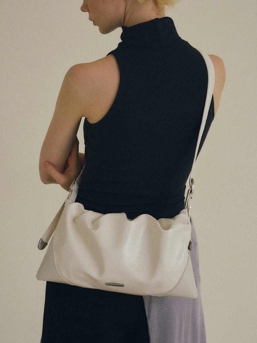 Duo Pin-Buckle Draped Crossbody Bag - White