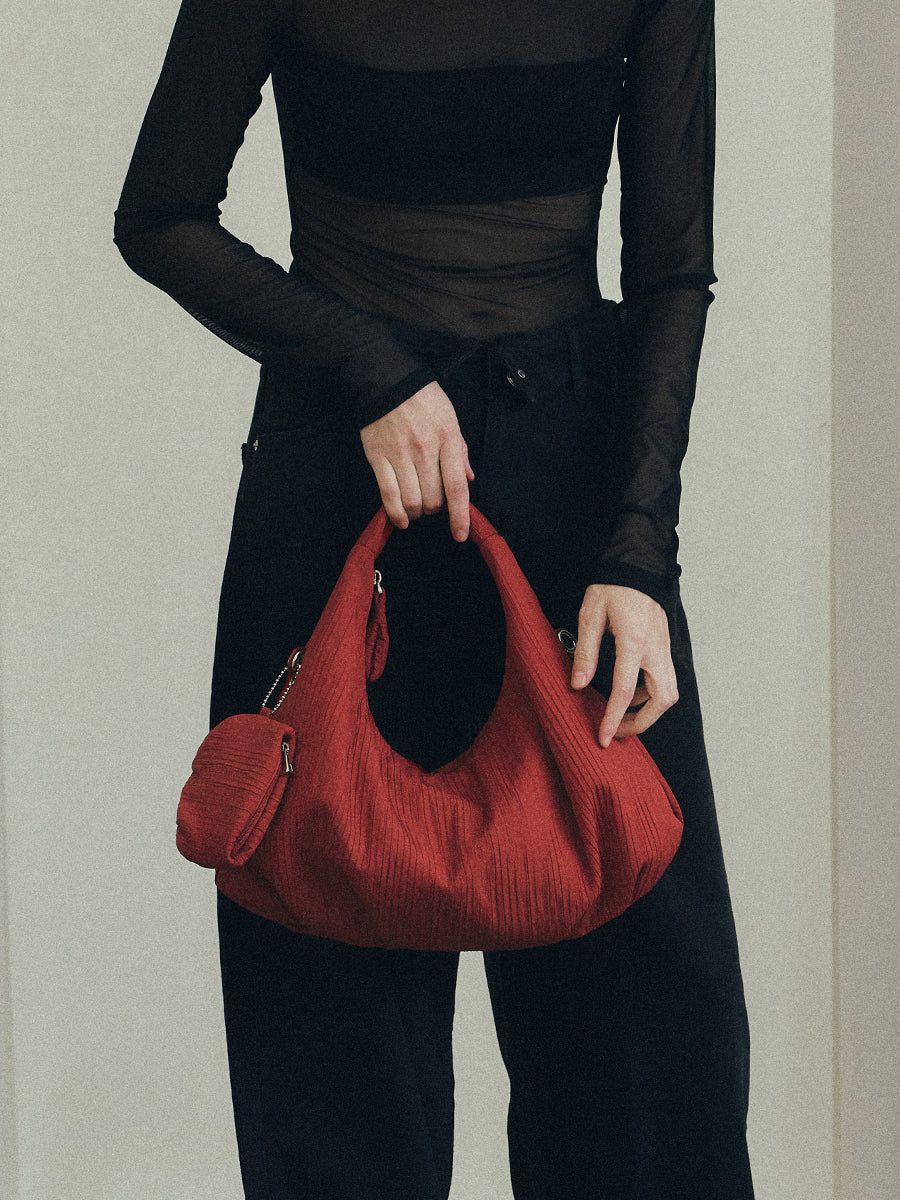 Abby Pleated Hobo Bag - Red