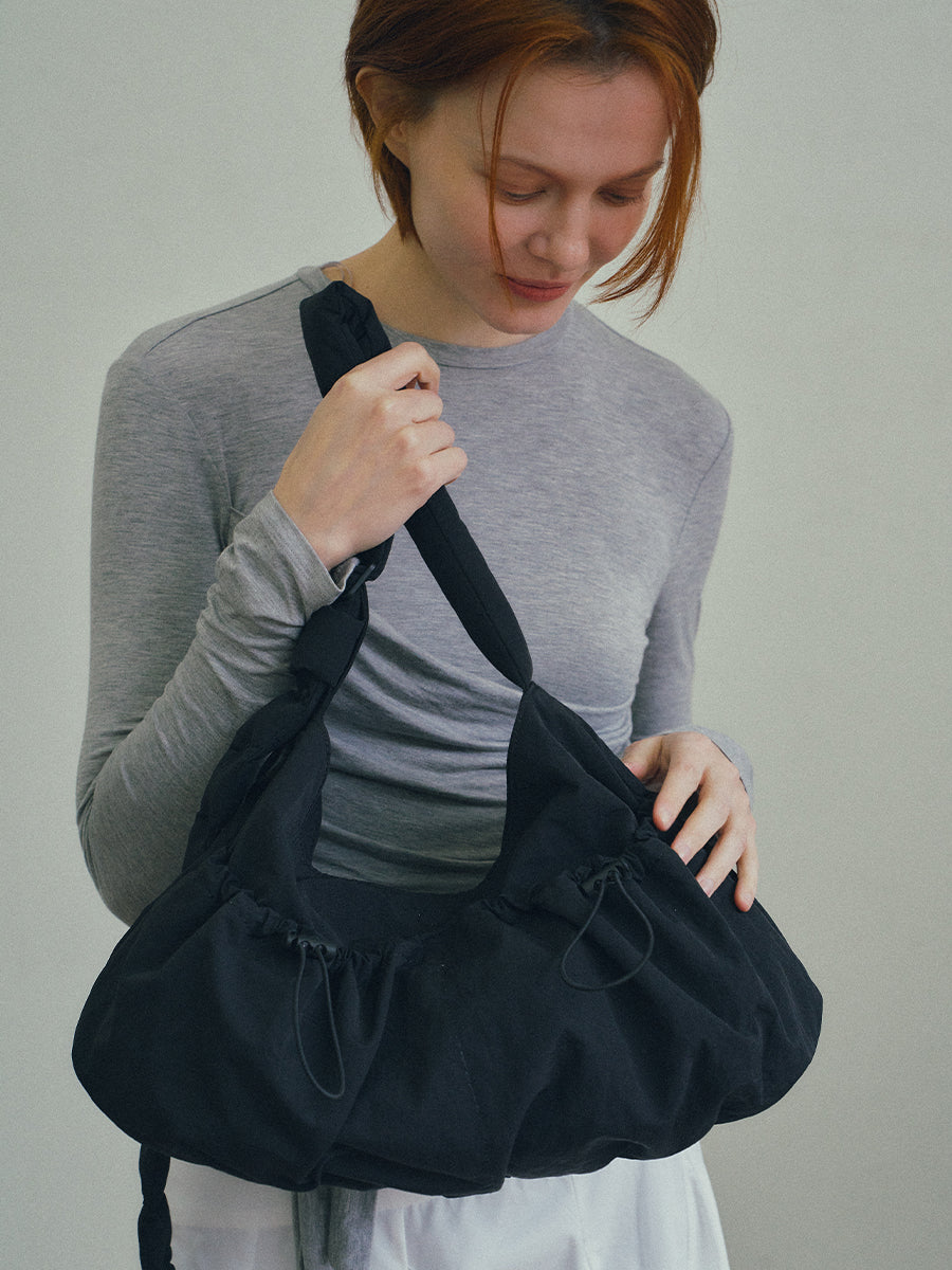 Ziva Drawstring Pocket Crossbody Bag - Black