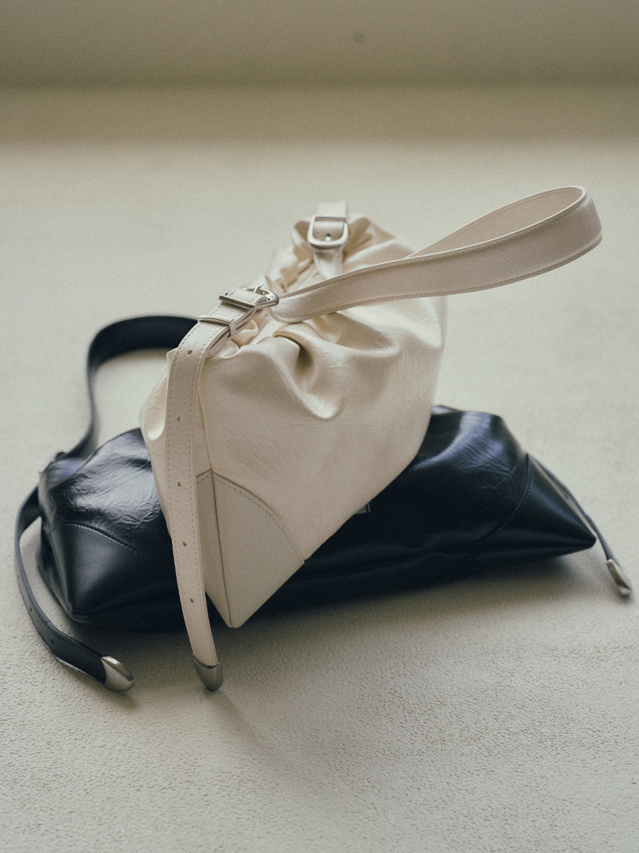 Duo Pin-Buckle Draped Crossbody Bag - White
