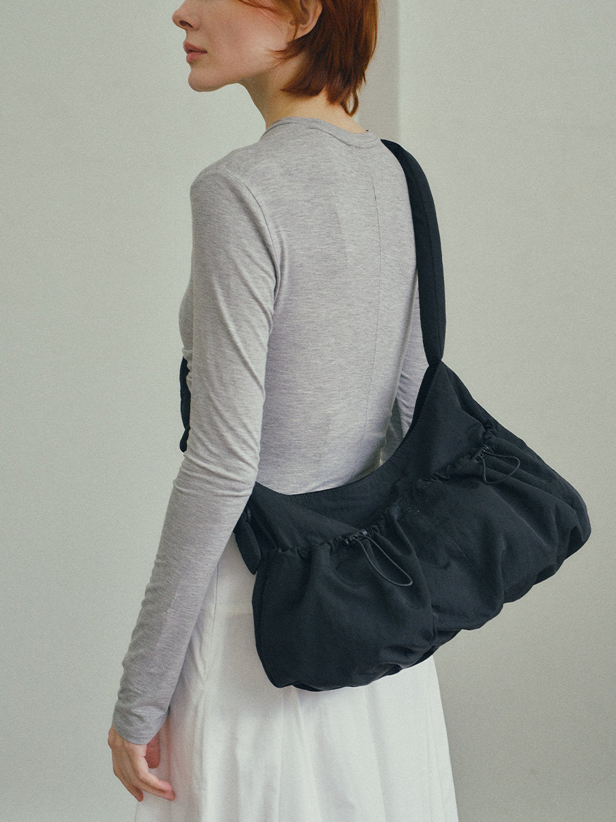 Ziva Drawstring Pocket Crossbody Bag - Black