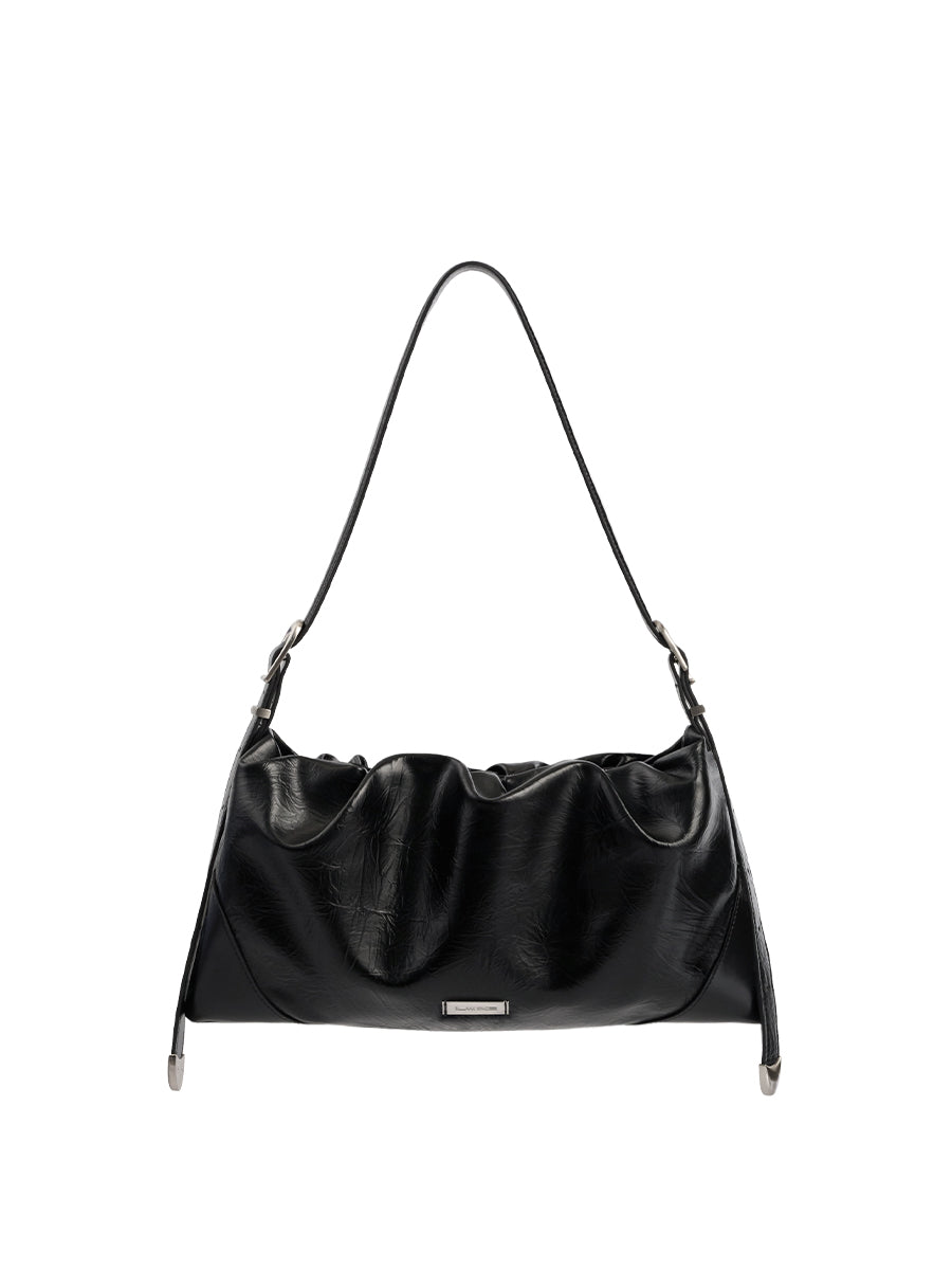 Duo Pin-Buckle Draped Crossbody Bag - Black