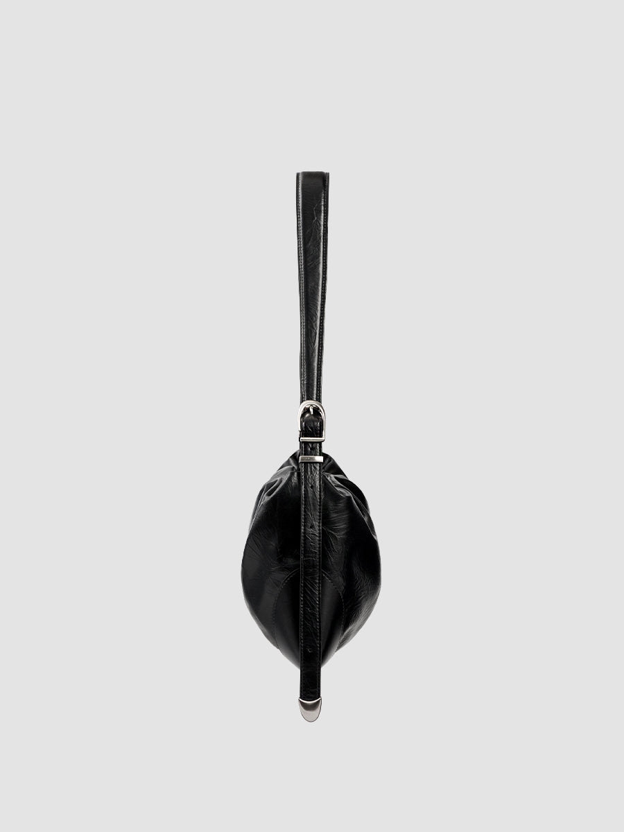 Duo Pin-Buckle Draped Crossbody Bag - Black