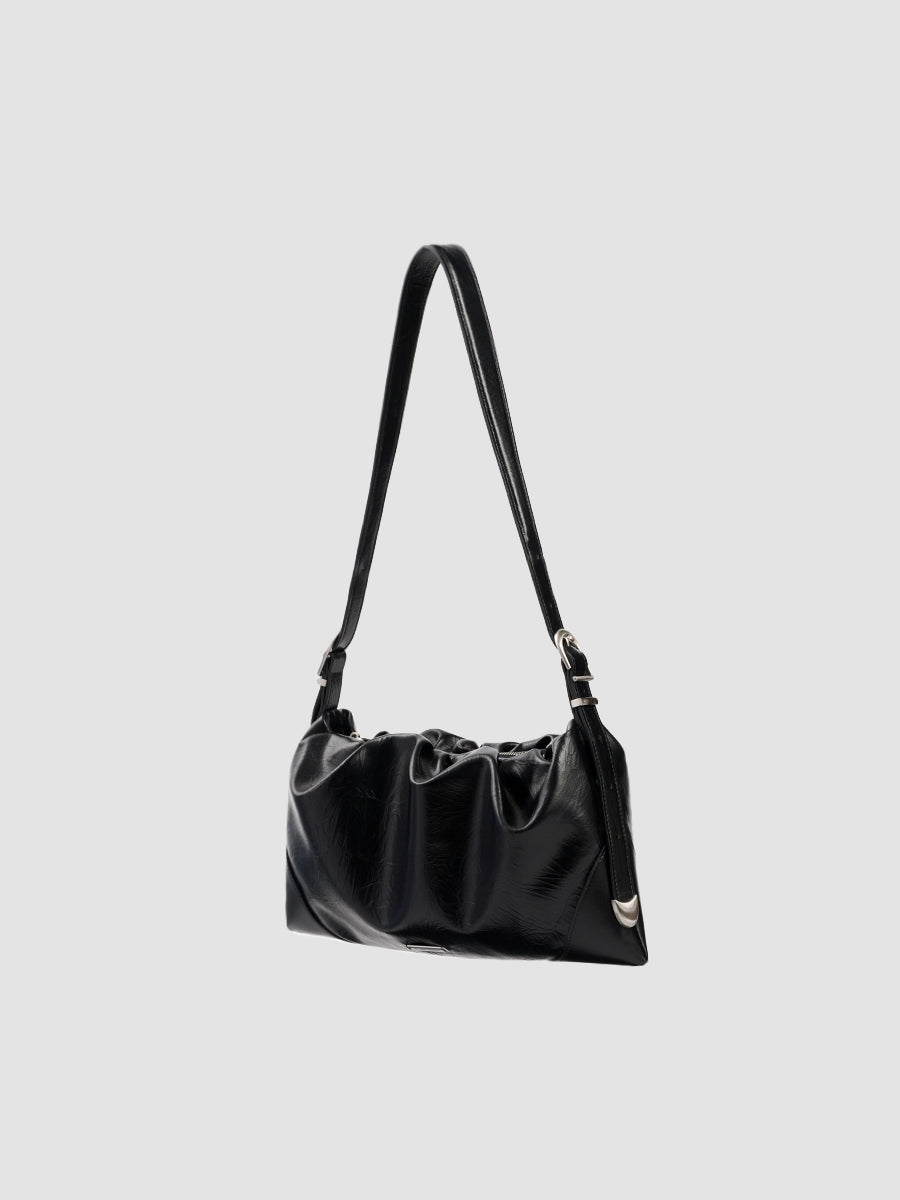 Duo Pin-Buckle Draped Crossbody Bag - Black