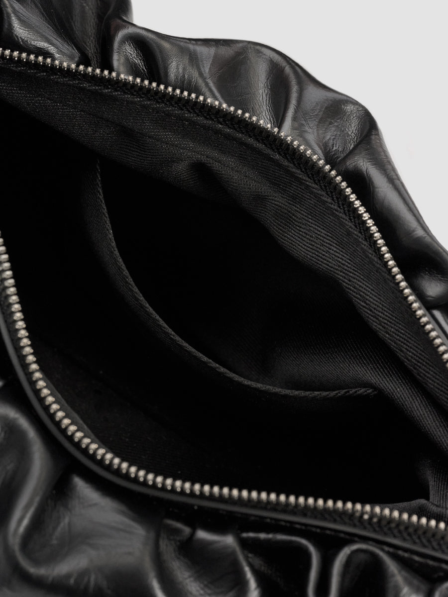 Duo Pin-Buckle Draped Crossbody Bag - Black